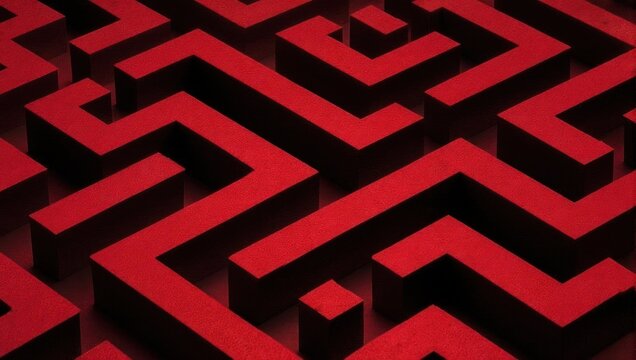 Intricate Red Maze - A Complex Labyrinth of Paths and Challenges.