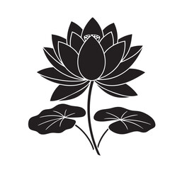 Elegant black lotus flower silhouette with serene leaves symbolizing purity and enlightenment for tranquil designs