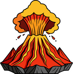 Volcano eruption diagram, earth science coloring book vector silhouette  vector black , white background 