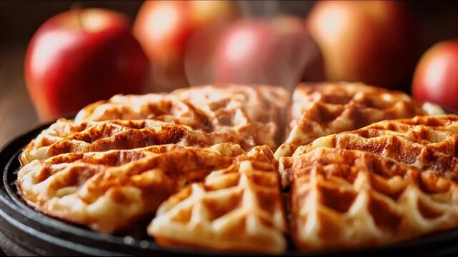 Freshly Baked Apple Waffles Steaming Hot.