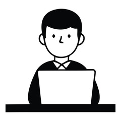 Focused businessman diligently working on laptop computer in modern professional office space for remote work or corporate success