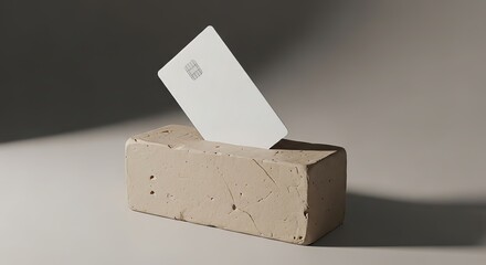 Minimalist Credit Card Mockup on Concrete Block.