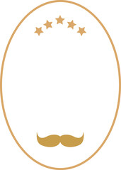 Gold oval frame with stars and mustache graphic design element