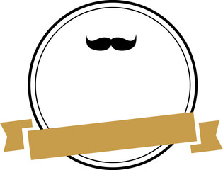 Circular badge with mustache and ribbon design, blank space for text