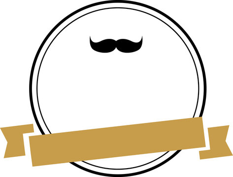 Circular badge with mustache and ribbon design, blank space for text