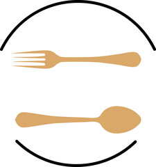 Minimalist fork and spoon icon within circular frame