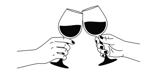 Two hands clinking wine glasses in a celebratory toast, symbolizing connection, joy, and shared moments of happiness and success.