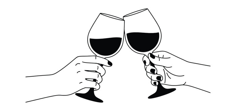 Two hands clinking wine glasses in a celebratory toast, symbolizing connection, joy, and shared moments of happiness and success.