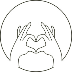 Obraz premium Hands forming heart shape within circular frame, minimalist line art illustration
