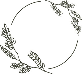 Botanical wreath design, hand-drawn foliage frame, elegant decorative element, minimalist illustration