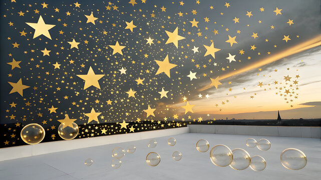 Magical starry night sky over a calm waterway with lighthouse - Powered by Adobe