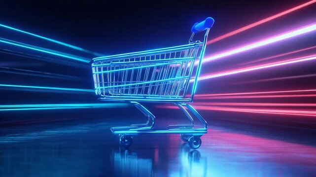 Shopping cart moving fast in futuristic retail