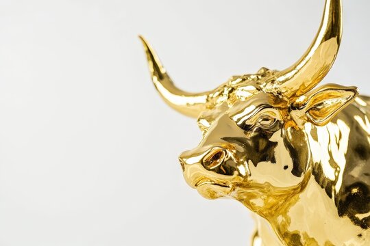 This striking golden bull statue symbolizes prosperity and strength, beautifully crafted to capture attention with its shiny finish and artistic design.