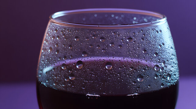 moderation. Deep purple liquid forming wine tears inside a crystal glass, close-up dark background. bar promotions, beverage menus, designed for product packaging and bar promotions.