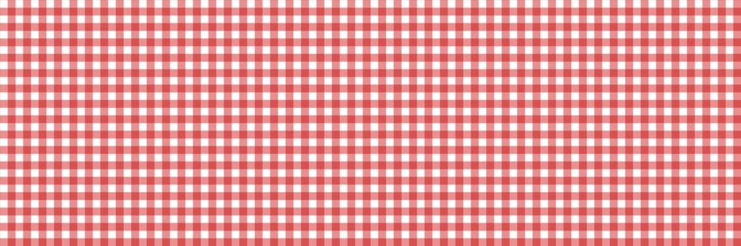 ​Classic red and white gingham checkered pattern background. Seamless grid design, perfect for picnic tablecloths, country kitchen fabric, and digital scrapbooking projects.