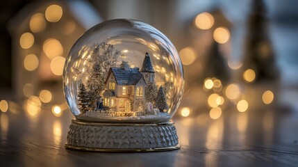 A snow globe with a house inside
