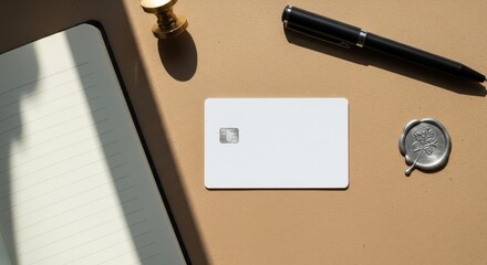 Elegant Workspace with Credit Card and Stationery.