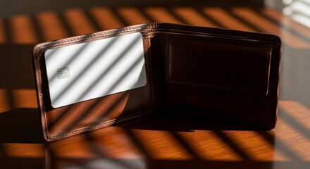 Elegant Clear Box with Shadow Stripes on Wooden Surface.