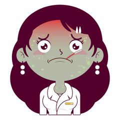 business or receptionist woman sick face cartoon cute