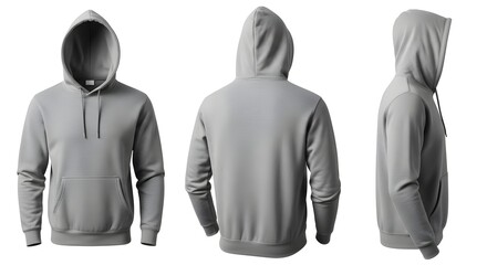 3D Grey Hoodie Front Back Side Views