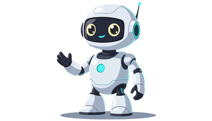 Friendly Artificial Intelligence Robot Character Waving Hello, Modern Digital Technology Concept