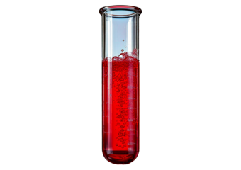 Test tube containing Red liquid, commonly used in scientific or medical visuals isolated on transparent or white background
