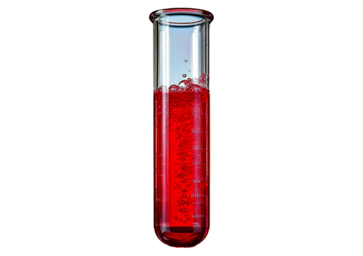 Test tube containing Red liquid, commonly used in scientific or medical visuals isolated on transparent or white background
