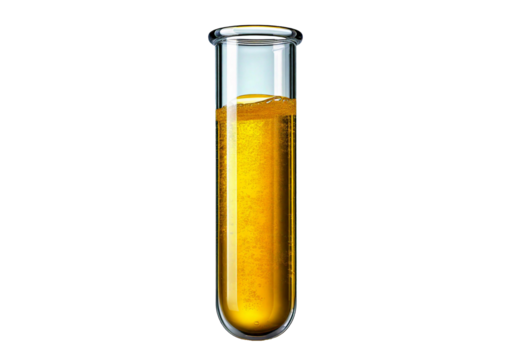 Test tube containing Yellow liquid, commonly used in scientific or medical visuals isolated on transparent or white background - Powered by Adobe