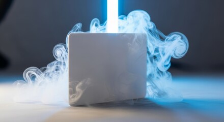 Mysterious Cube with Vaporous Aura and Laser Beam.