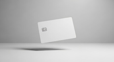 Minimalist White Credit Card Mockup Floating in Studio Setting.