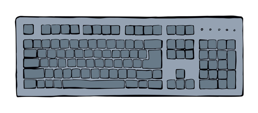 Lcd macbook keypad on white table desk backdrop. Black line drawn led netbook. Www social data key icon sign sketch in modern art doodle style on pad space for text. Close up palm push above top view