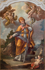 POSITANO, ITALY - OCTOBER 7, 2025: The painting of St. Biagio in the church  Chiesa di Maria Santissima del Rosario by unknown baroque artist (1780).
