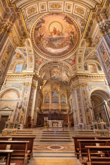 CAVA DE TIRRENI, ITALY - OCTOBER 7, 2025: The presbyter of the church Abbazia Santissima Trinita with the frescoes by Vincenzo Morani (cca 1860).