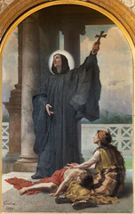 CAVA DE TIRRENI, ITALY - OCTOBER 7, 2025: The painting of St. Mauro in the church Abbazia Santissima Trinita by Achille Guerra (1881).