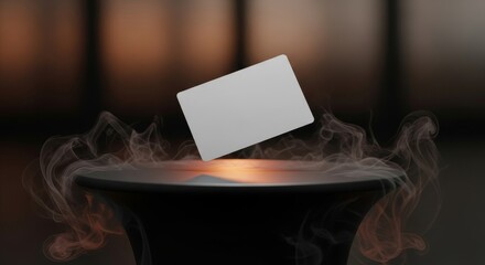 Sleek Card Hovering Above a Mysterious Smoky Cauldron.