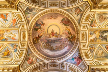 Selbstklebende Fototapeten Jesus Christus CAVA DE TIRRENI, ITALY - OCTOBER 7, 2025: The fresco of Vision of Apokalypse from St. John - Christ Opens the Book with  in Seven Seals - Abbazia Santissima Trinita by Vincenzo Morani (cca 1860).  © Renáta Sedmáková