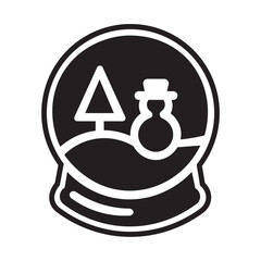 Black and white icon of a Christmas snow globe with a snowman and tree Icon Vector