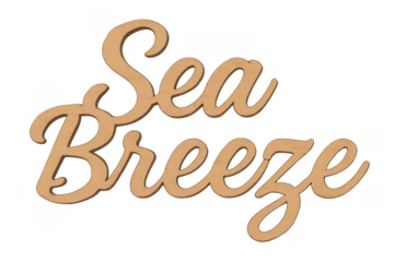 Sea breeze wood cutout typography sign on transparent background