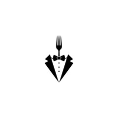 Elegant restaurant logo fork in a tuxedo isolated on white background