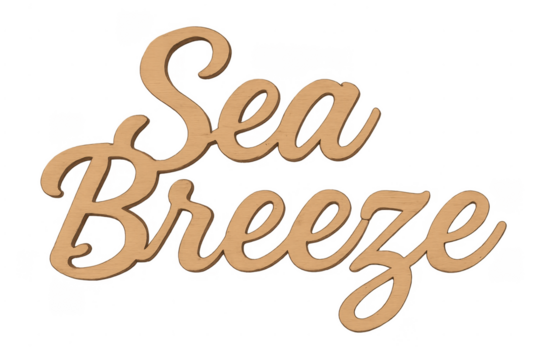 Sea breeze wood cutout typography sign on transparent background