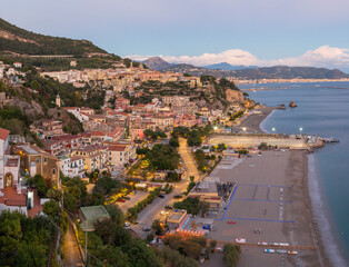 Vietri sul mare - Amalfi coast - The city panorama with the coast at dusk.