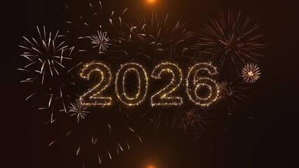 Sparkling New Year Eve scene golden frames lights creating Fireworks joyful welcome 2026 style year year's fireworks background night greeting card text happy New Year Greetings, Social Media Wishes, - Powered by Adobe