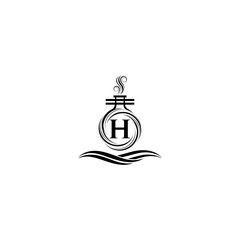 Fototapeta premium Elegant letter h logo design featuring a laboratory flask in black and white