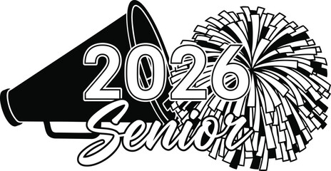 2026 senior megaphone pom-pom graphic for graduation announcement