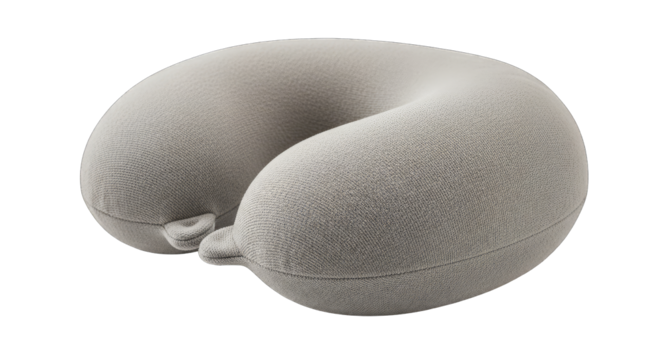 Comfortable Soft Light Gray Neck Pillow for Travel and Relaxation Isolated on Transparent Background