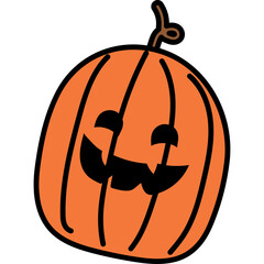 Simple Halloween Jack O Lantern Pumpkin With A Happy Face And Stem Orange With Black Details On Transparent Background