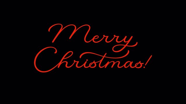 Merry Christmas handwritten red and white lettering animation on transparent alpha backgroun for flexible use - simple elegant festive hand-drawn holiday title for greeting cards, promos, social media