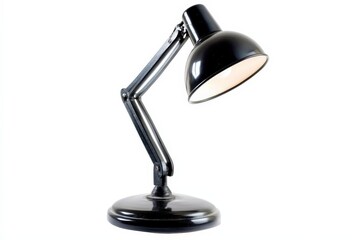 A stylish black desk lamp is positioned on a clean surface, providing soft illumination, ideal for enhancing productivity in workspaces or creative environments.