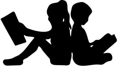image of a couple sitting reading a book