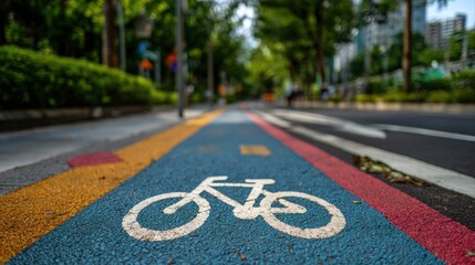 dedicated blue bicycle lane urban street
